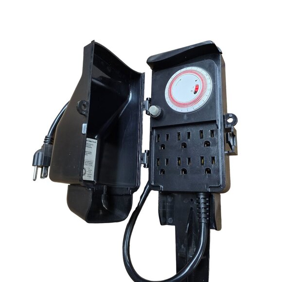 Outdoor Stake Timer With 6 Grounded Outlets 24" Cord 15 Amp Circuit Breaker - Picture 4 of 7